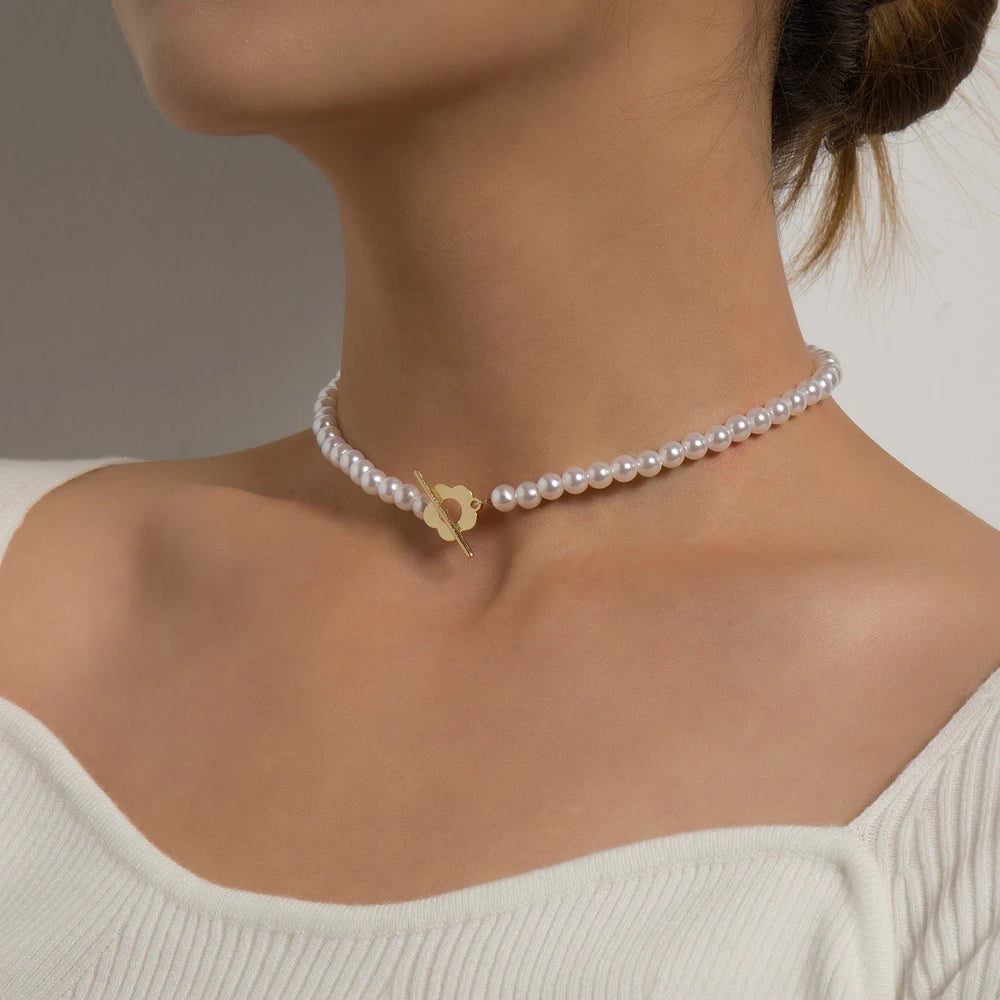 2024 New Fashion Luxury Black Crystal Glass Bead Chain Choker Necklace For Women Flower Lariat Lock Collar Gifts