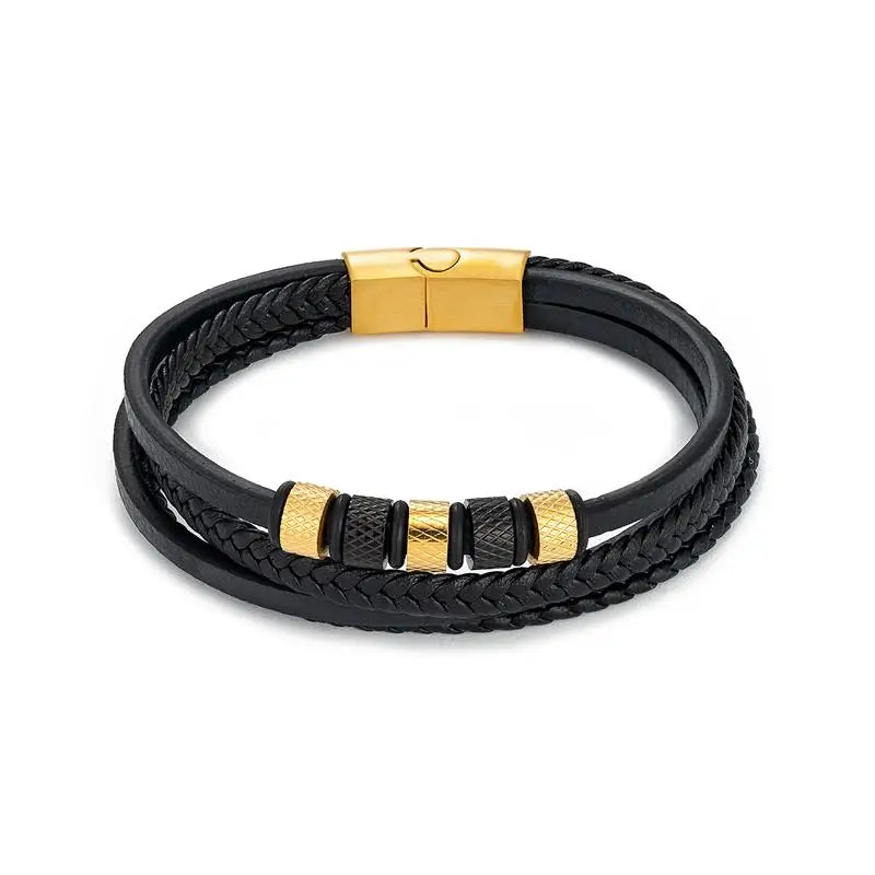 Luxury Stainless Steel Classic Multilayer Braided Leather Bracelet