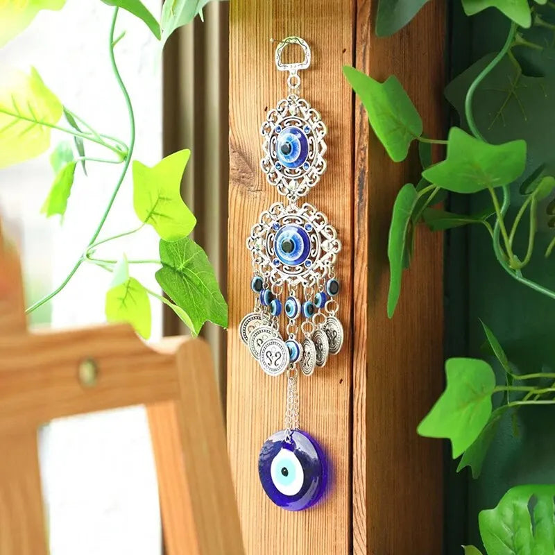 1 Pc Alloy Palm and Devil's Eye Charm Pendant for Car Home Wind Chime Hanging Outdoor Gardening Decoration Crafts