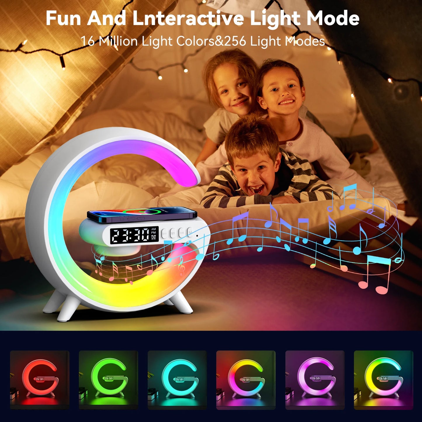 LED Smart Wake Up Light — Featuring RGB Night Lighting And A wireless Speaker 15W Rechargeable Desk Lamp