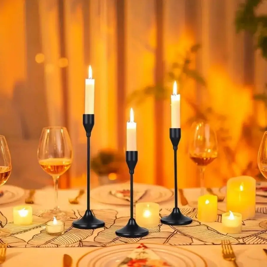 Set of 3 Black Taper Candle Holders — A touch of European elegance to your table