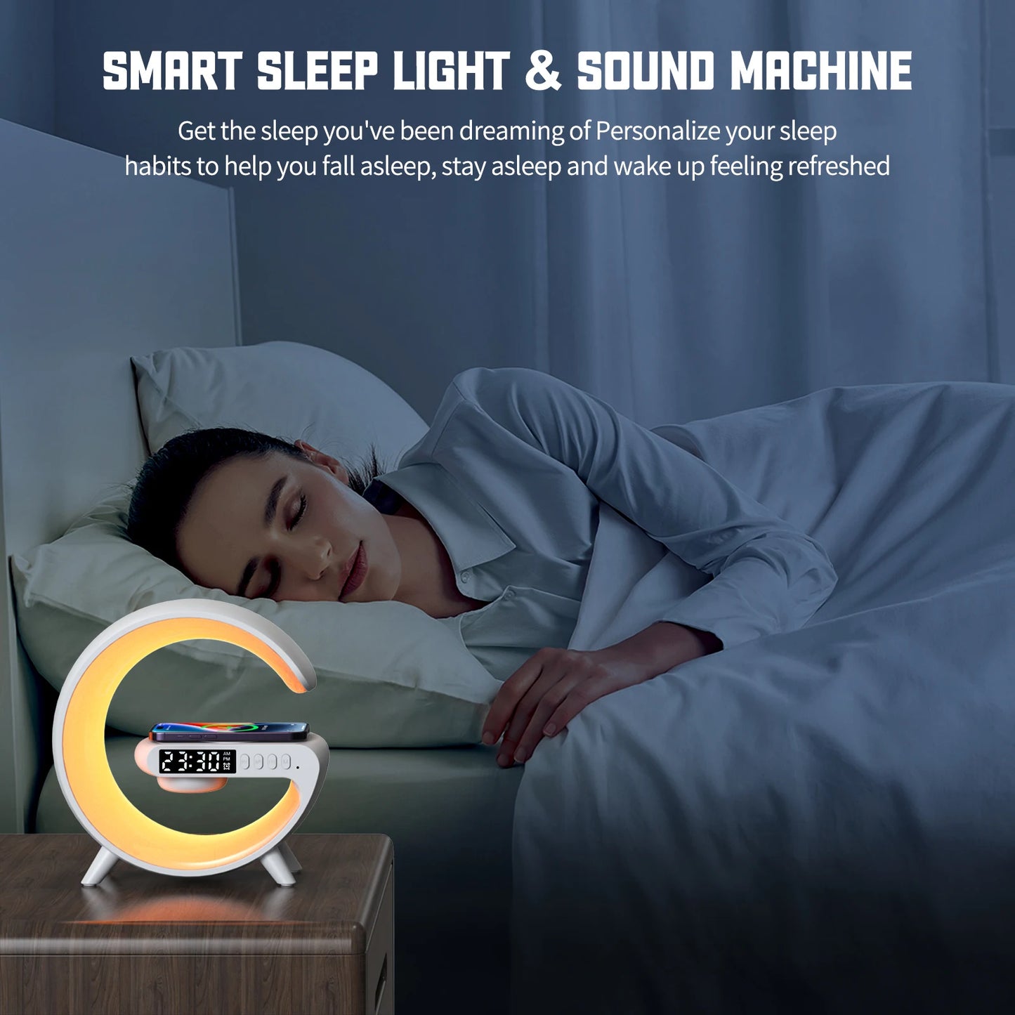 LED Smart Wake Up Light — Featuring RGB Night Lighting And A wireless Speaker 15W Rechargeable Desk Lamp