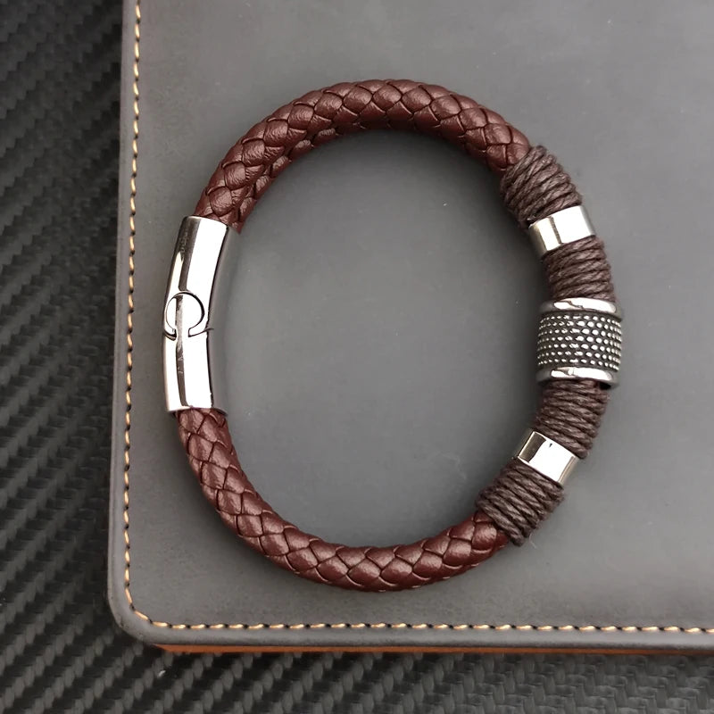 Luxury Vintage Multilayer Brown Genuine Leather Men Bracelet