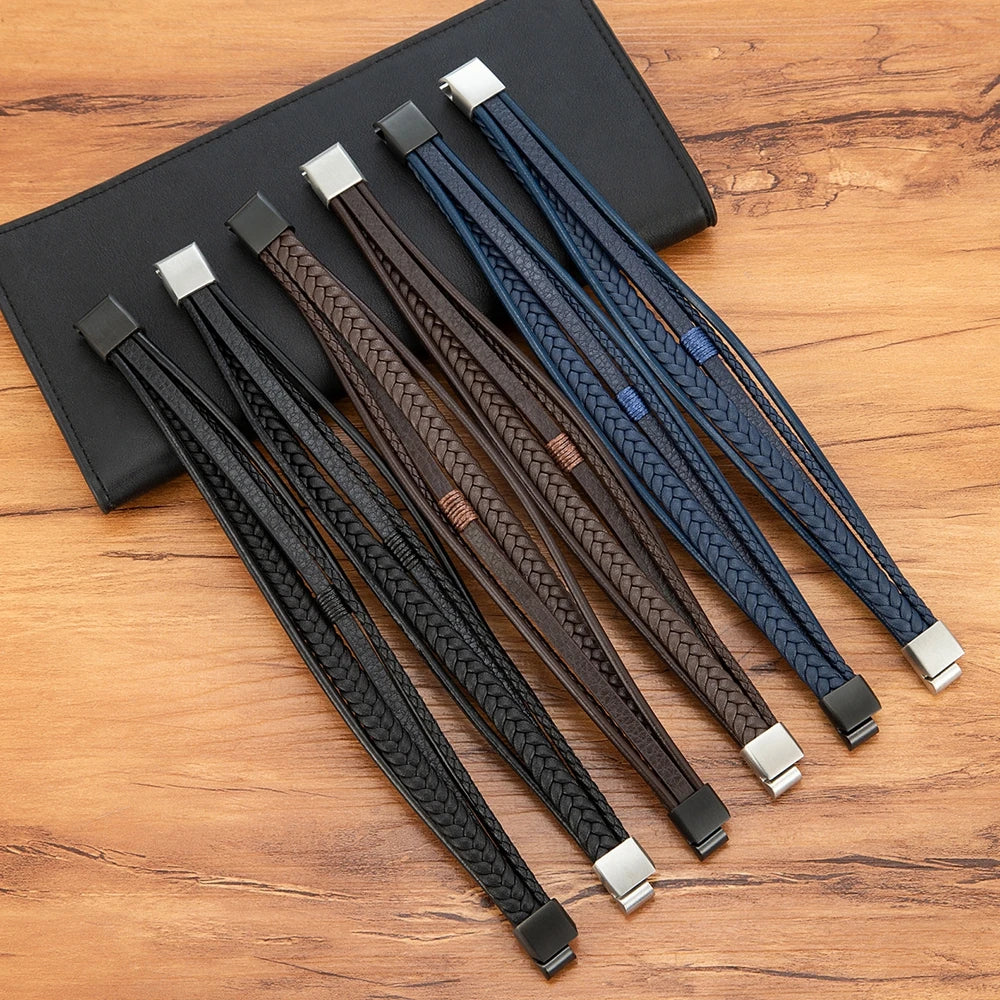 Luxury Fashion Hand-Woven Leather Bracelet Multilayer Men's Bangles