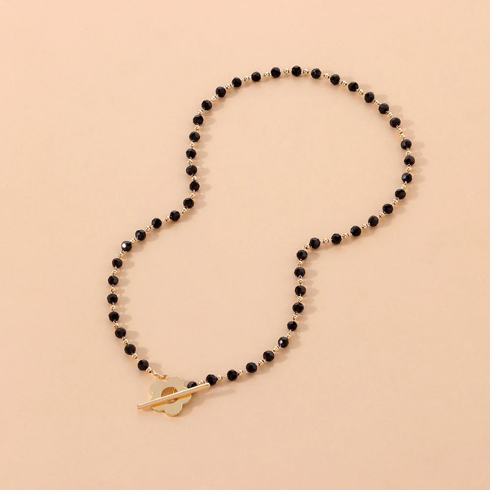 2024 New Fashion Luxury Black Crystal Glass Bead Chain Choker Necklace For Women Flower Lariat Lock Collar Gifts