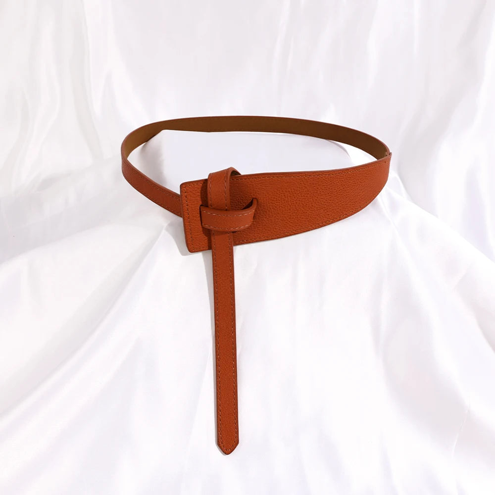 High-Quality Women Designer Belts - Knot Leather Long Cummerbunds