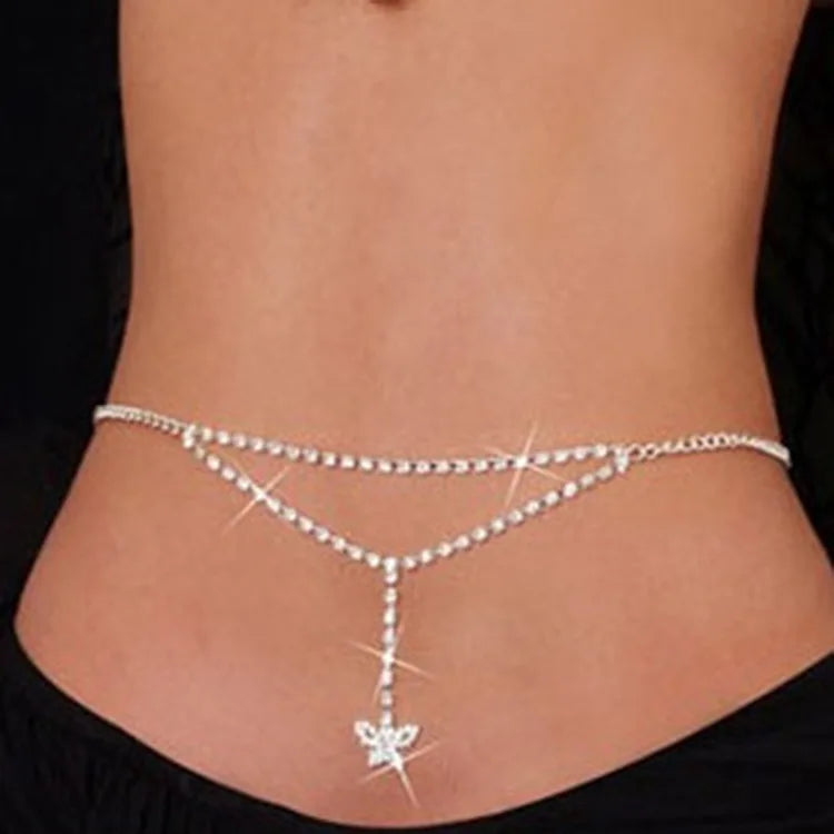 Body Chains Belt - Featuring Crystal Waist Chains with Heart Pendants