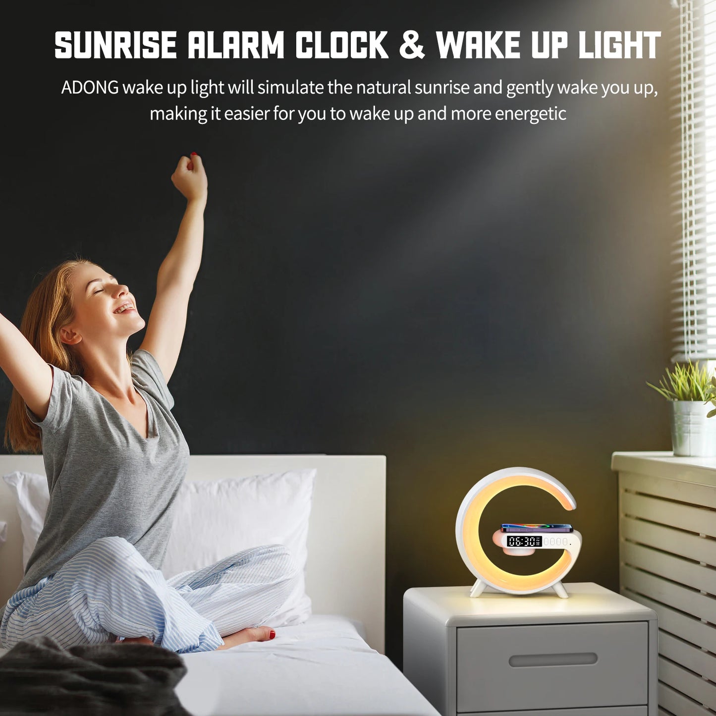 LED Smart Wake Up Light — Featuring RGB Night Lighting And A wireless Speaker 15W Rechargeable Desk Lamp