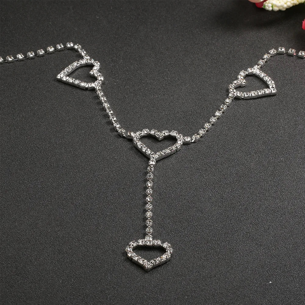 Body Chains Belt - Featuring Crystal Waist Chains with Heart Pendants