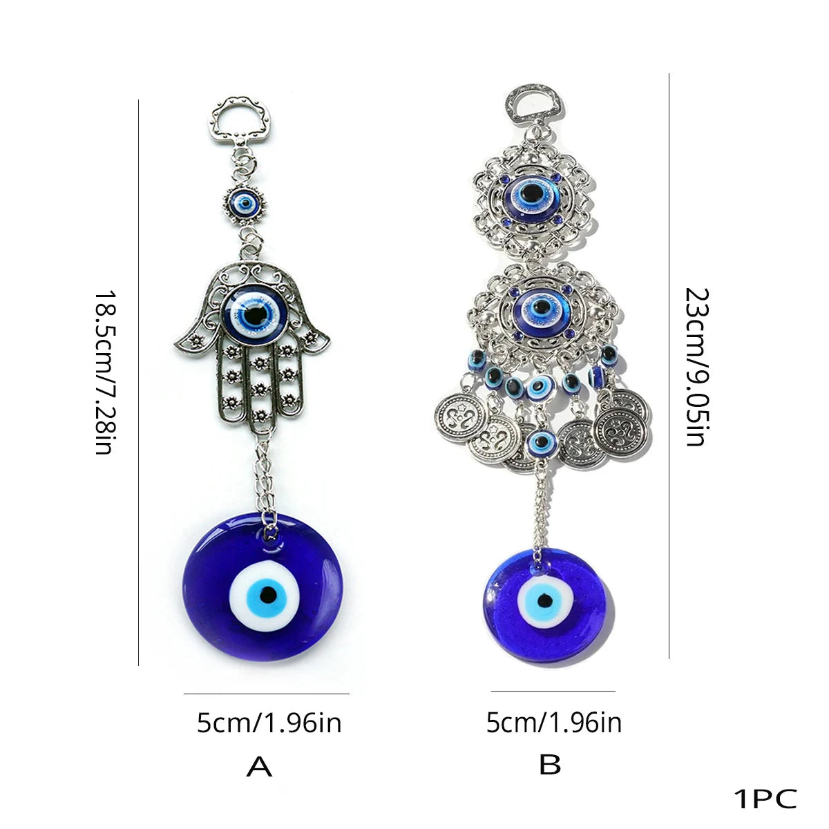 1 Pc Alloy Palm and Devil's Eye Charm Pendant for Car Home Wind Chime Hanging Outdoor Gardening Decoration Crafts