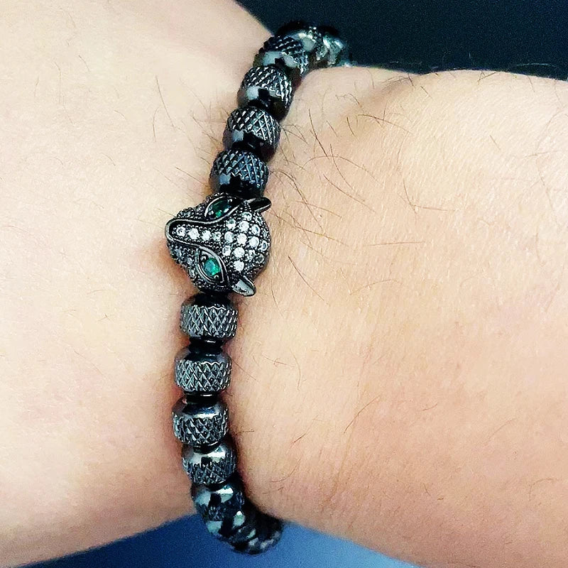 Luxury Stainless Steel Beads Beaded Leopard Head unisex jewelry