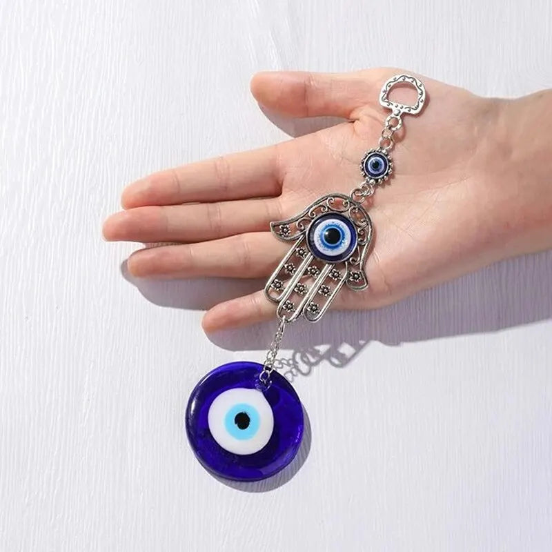 1 Pc Alloy Palm and Devil's Eye Charm Pendant for Car Home Wind Chime Hanging Outdoor Gardening Decoration Crafts