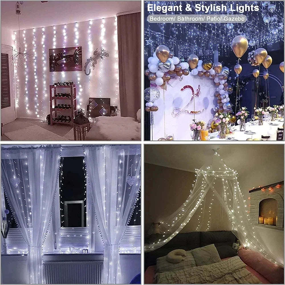 "USB LED Curtain String Lights with Remote Control