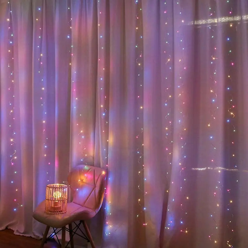 "USB LED Curtain String Lights with Remote Control
