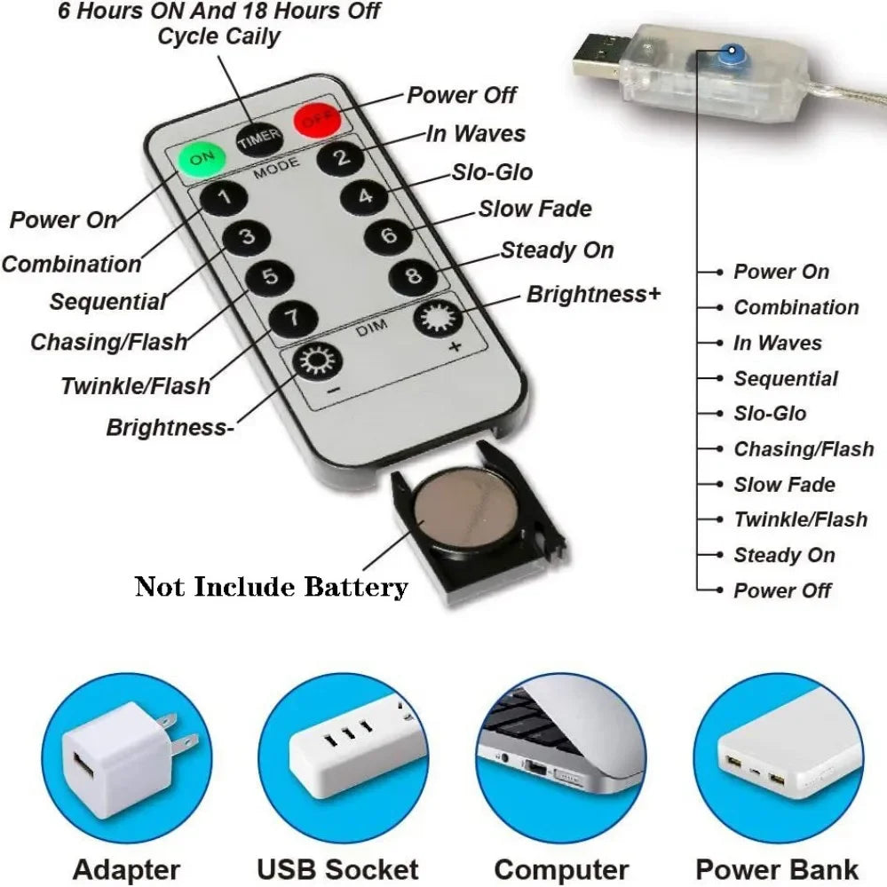 "USB LED Curtain String Lights with Remote Control