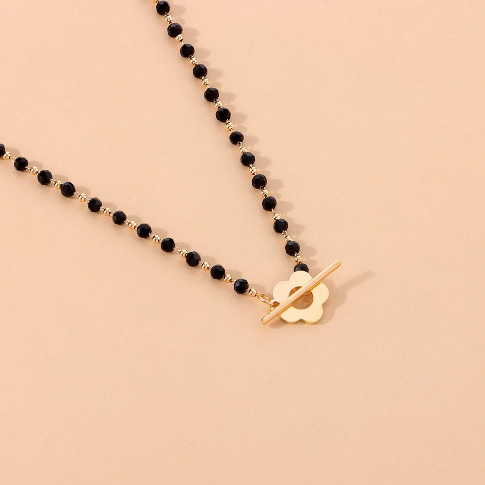 2024 New Fashion Luxury Black Crystal Glass Bead Chain Choker Necklace For Women Flower Lariat Lock Collar Gifts