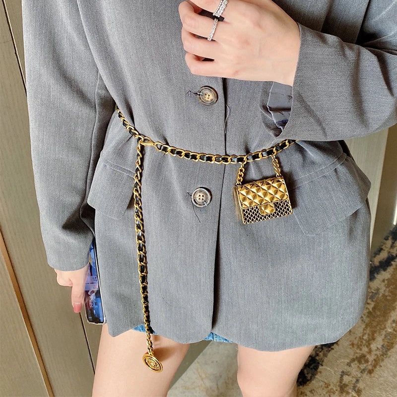 Fashion Gold Chain Bag Belt - Punk Metal