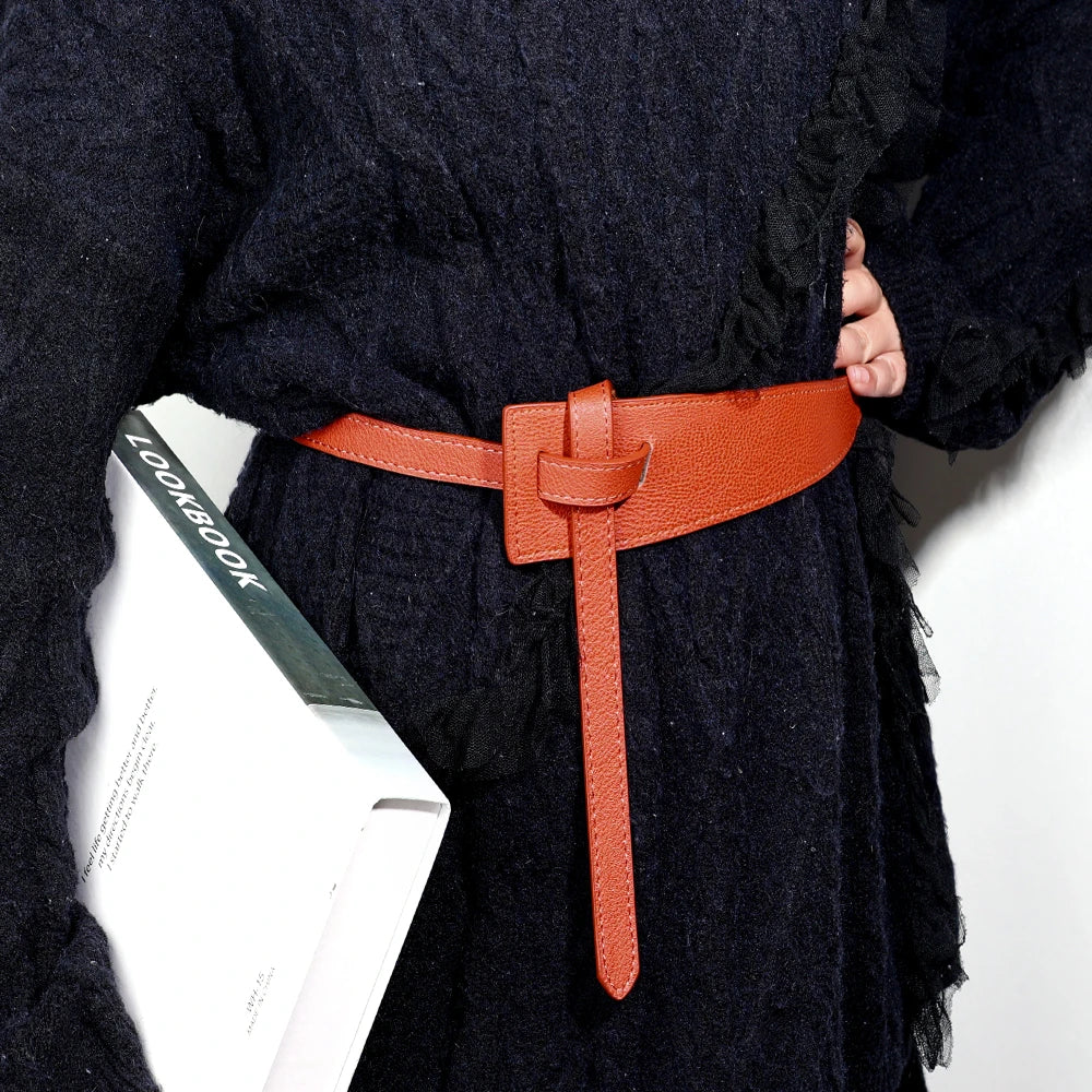 High-Quality Women Designer Belts - Knot Leather Long Cummerbunds