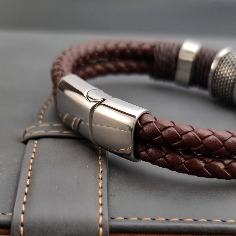 Luxury Vintage Multilayer Brown Genuine Leather Men Bracelet