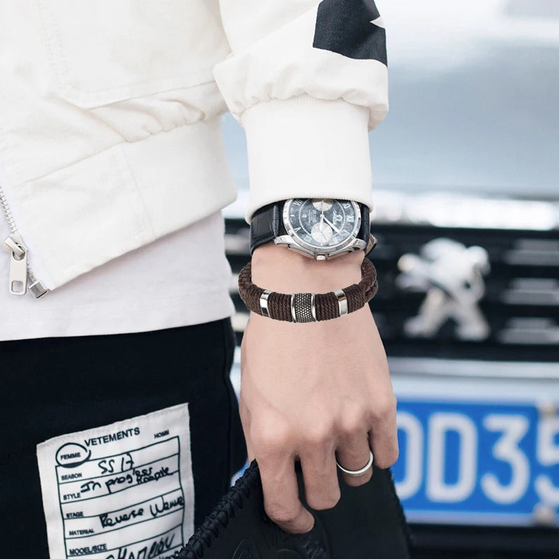 Luxury Vintage Multilayer Brown Genuine Leather Men Bracelet
