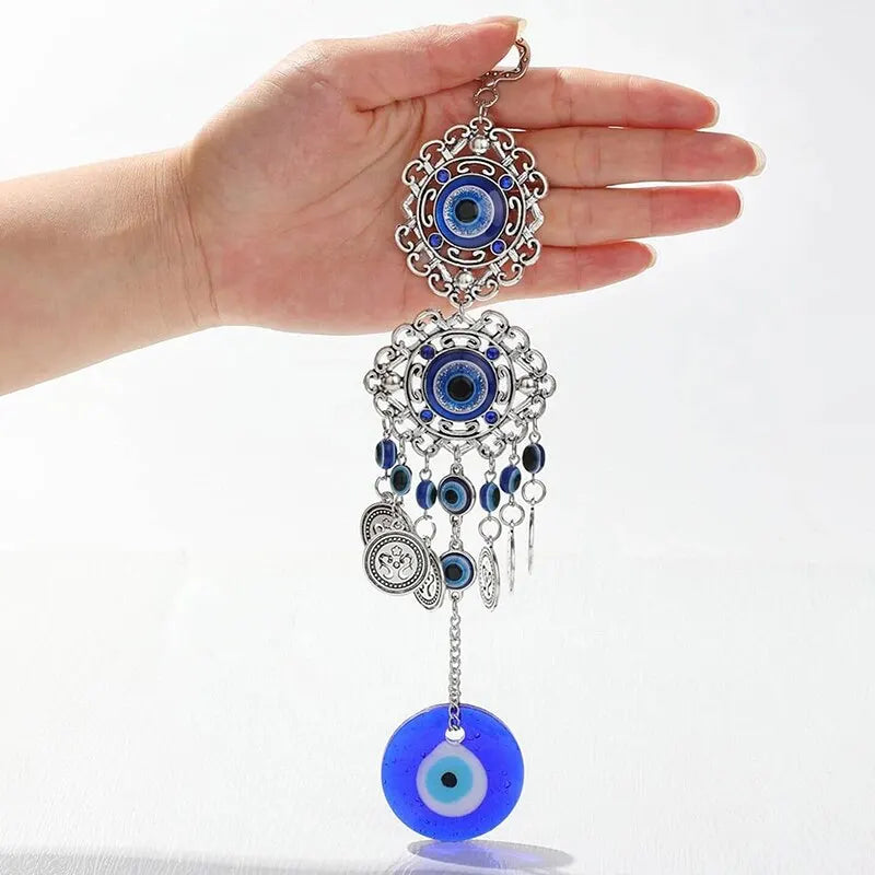 1 Pc Alloy Palm and Devil's Eye Charm Pendant for Car Home Wind Chime Hanging Outdoor Gardening Decoration Crafts