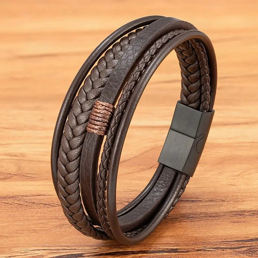 Luxury Fashion Hand-Woven Leather Bracelet Multilayer Men's Bangles