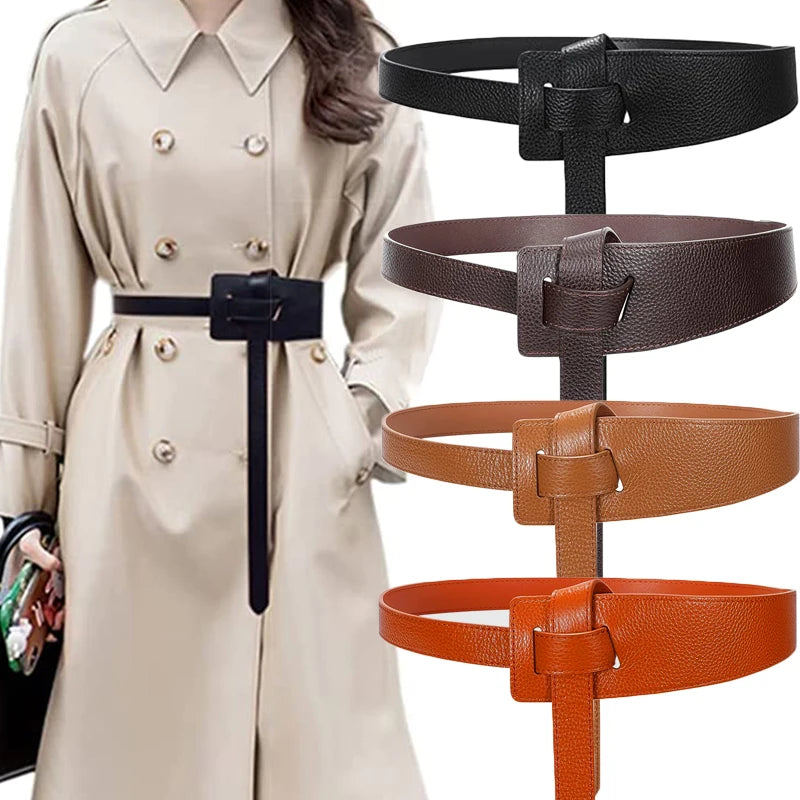 High-Quality Women Designer Belts - Knot Leather Long Cummerbunds