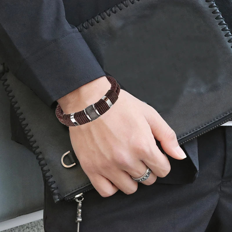 Luxury Vintage Multilayer Brown Genuine Leather Men Bracelet