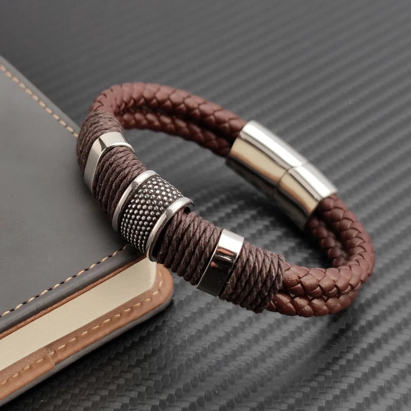 Luxury Vintage Multilayer Brown Genuine Leather Men Bracelet
