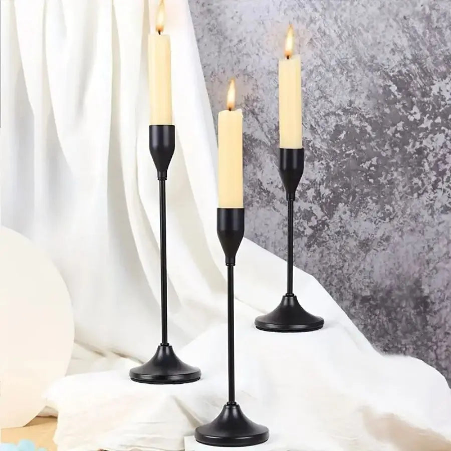 Set of 3 Black Taper Candle Holders — A touch of European elegance to your table