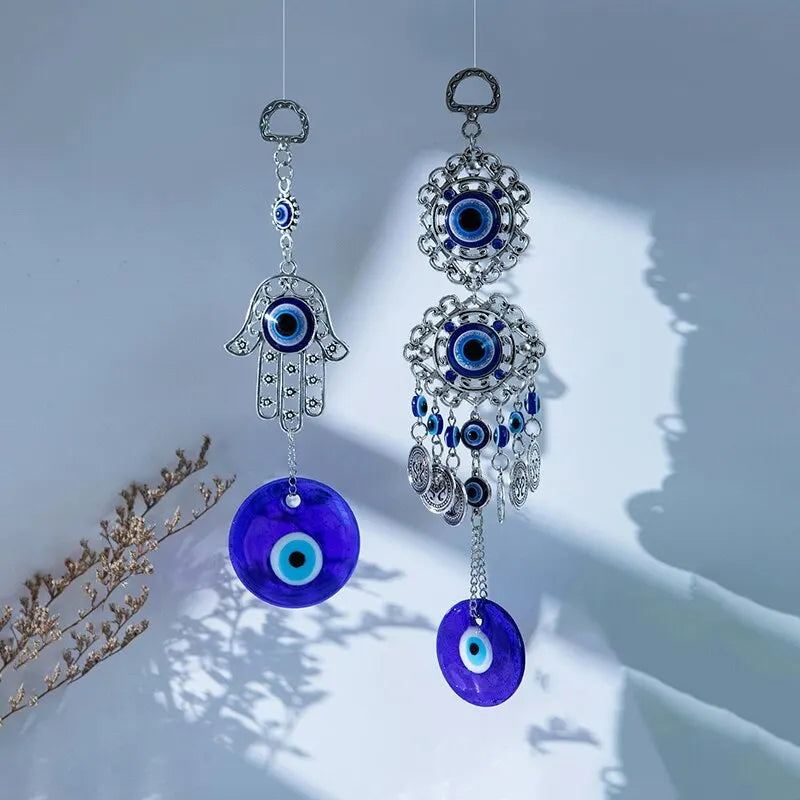 1 Pc Alloy Palm and Devil's Eye Charm Pendant for Car Home Wind Chime Hanging Outdoor Gardening Decoration Crafts