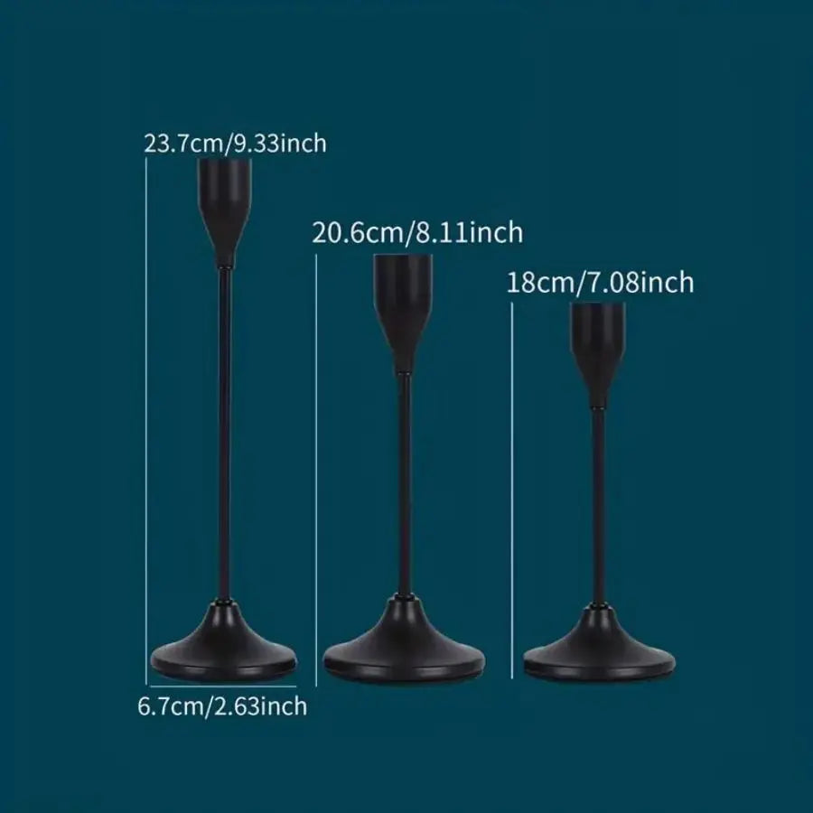 Set of 3 Black Taper Candle Holders — A touch of European elegance to your table