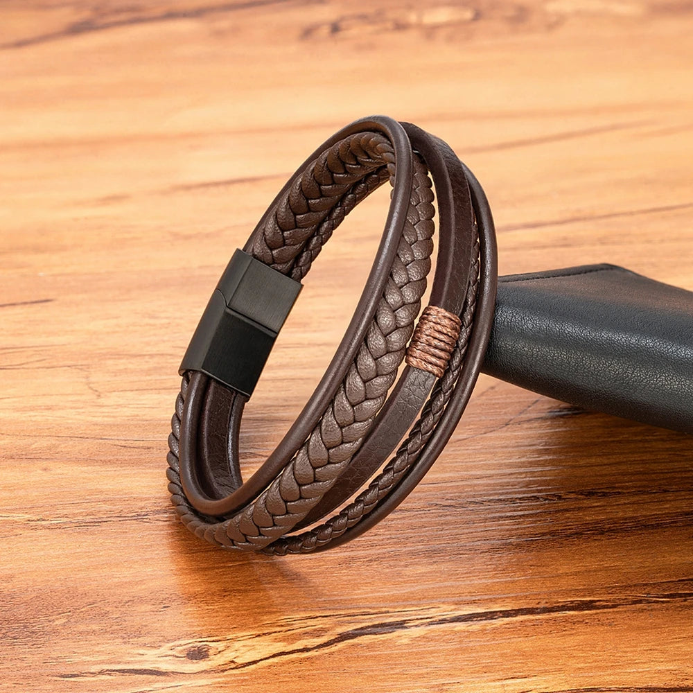 Luxury Fashion Hand-Woven Leather Bracelet Multilayer Men's Bangles