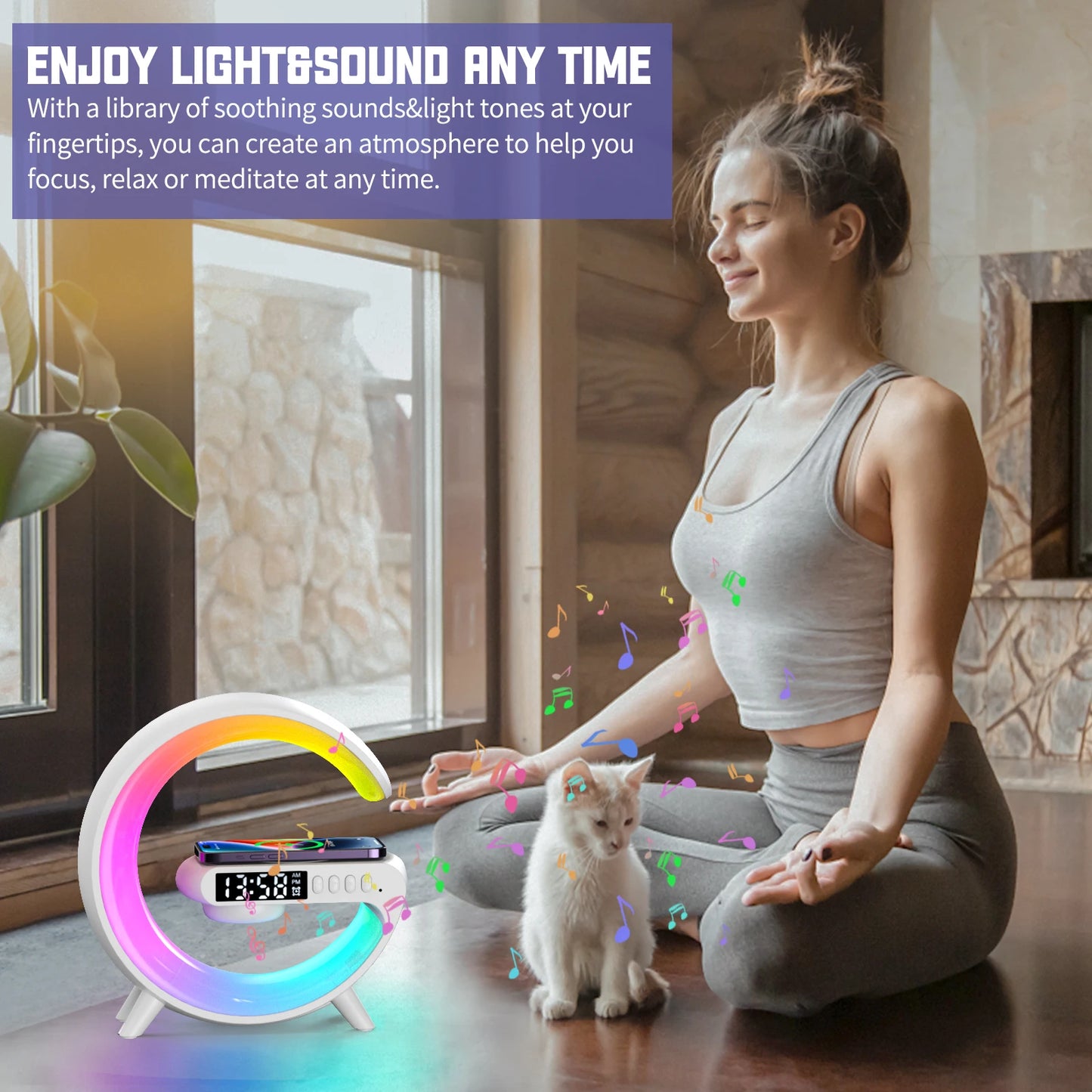 LED Smart Wake Up Light — Featuring RGB Night Lighting And A wireless Speaker 15W Rechargeable Desk Lamp
