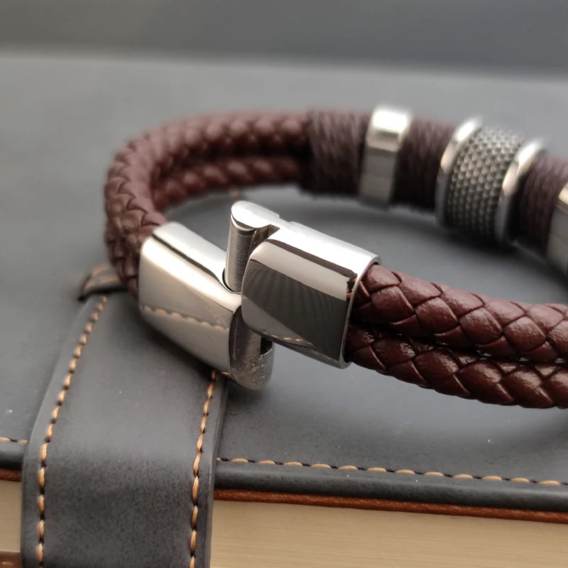 Luxury Vintage Multilayer Brown Genuine Leather Men Bracelet