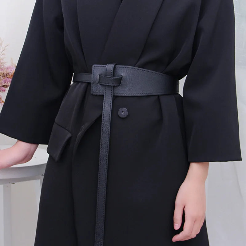 High-Quality Women Designer Belts - Knot Leather Long Cummerbunds