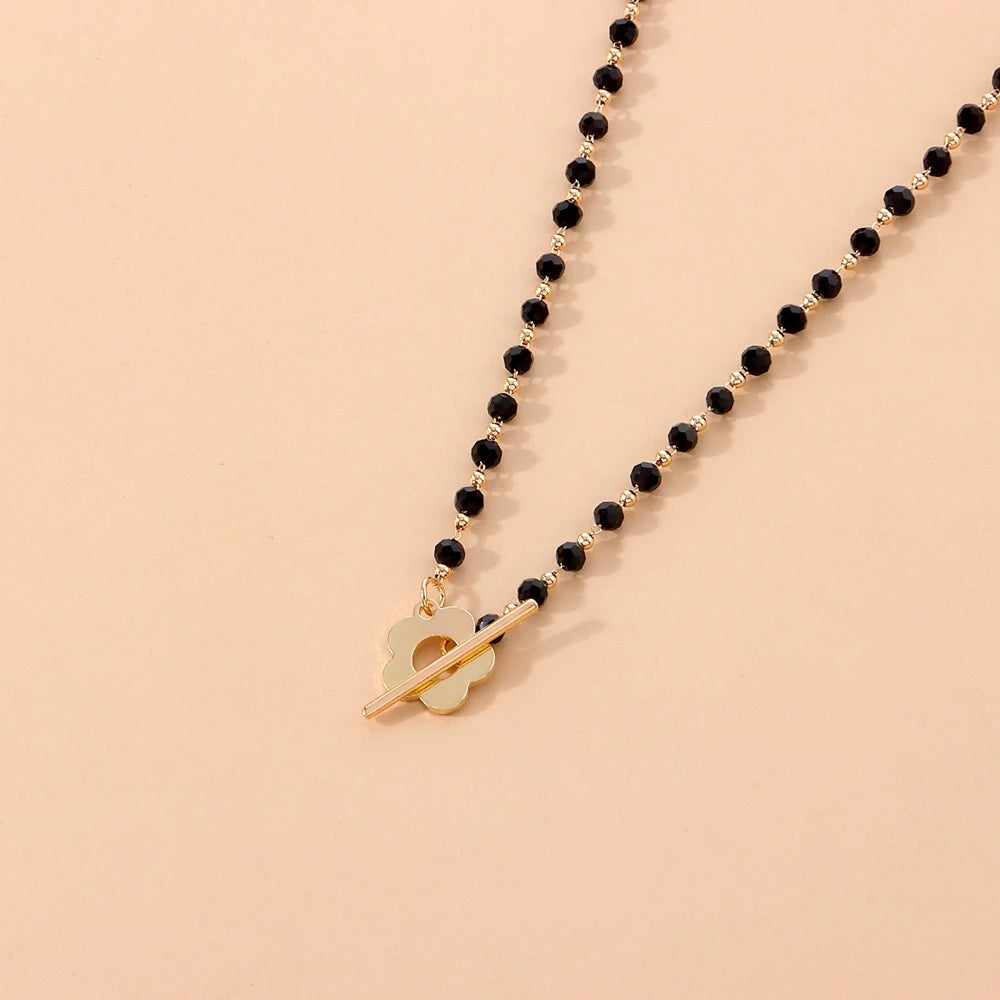2024 New Fashion Luxury Black Crystal Glass Bead Chain Choker Necklace For Women Flower Lariat Lock Collar Gifts