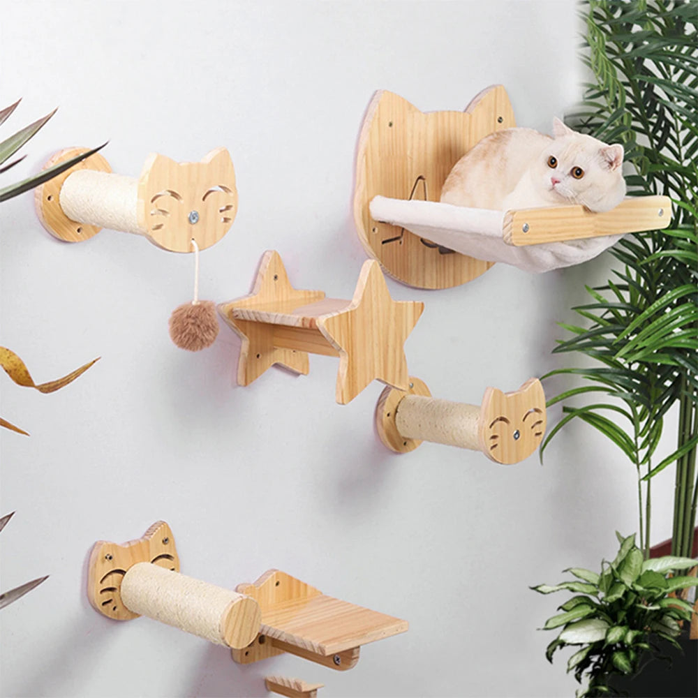 Stable Climbing Kitty Hammock Wall Mounted Wooden Furniture