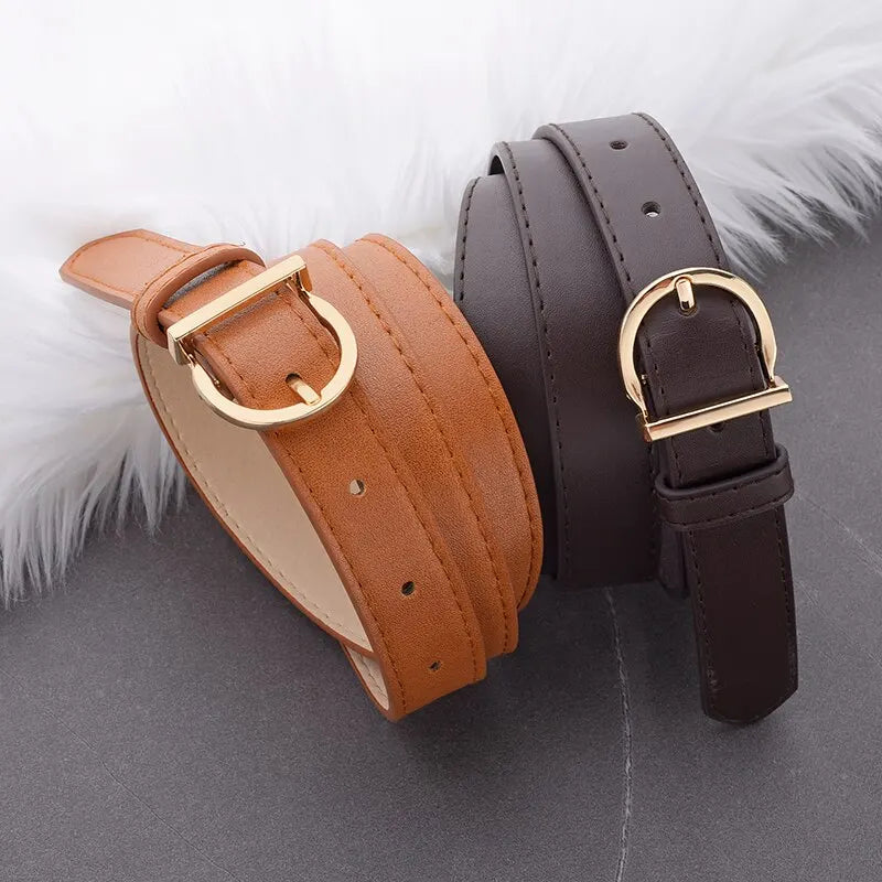 Women's Fashion Pin Buckle Thin Belt - Genuine luxury soft PU leather