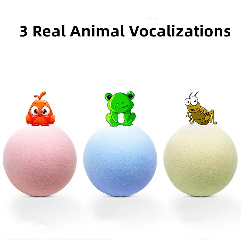 Soft Teasing Self-Heeling Cat Rolling Ball Toy - Sound Frogs Birds Chirping Crickets