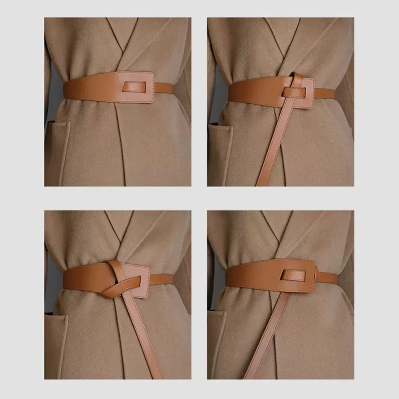 High-Quality Women Designer Belts - Knot Leather Long Cummerbunds