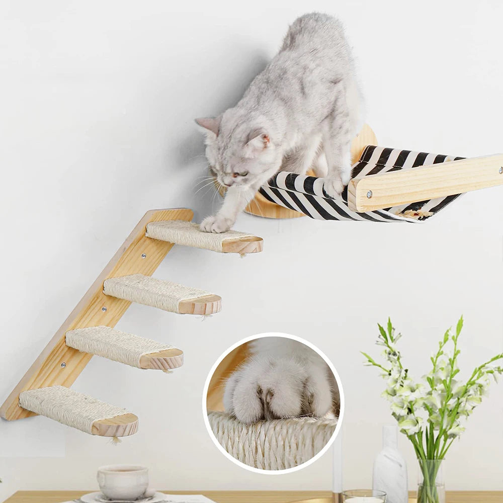 Stable Climbing Kitty Hammock Wall Mounted Wooden Furniture