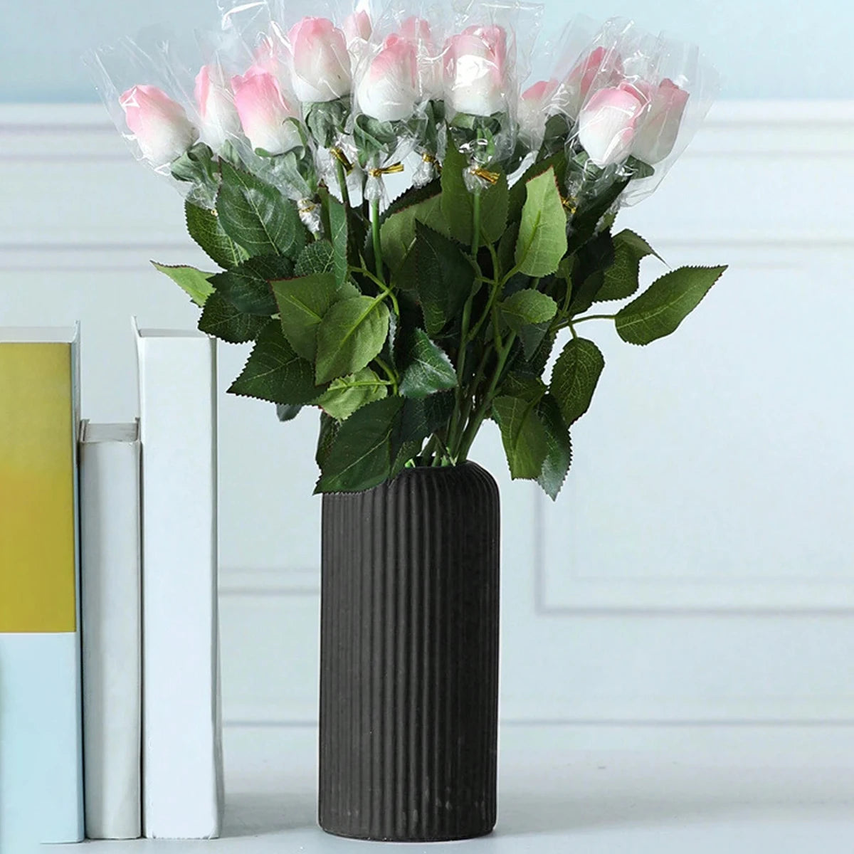 Striped Ceramic-Like Plastic Flower Vase - Perfect for Decorative Floral Arrangements and Creative Little Flower Displays