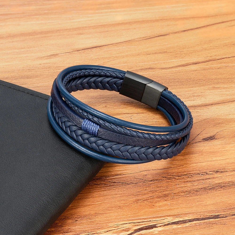 Luxury Fashion Hand-Woven Leather Bracelet Multilayer Men's Bangles