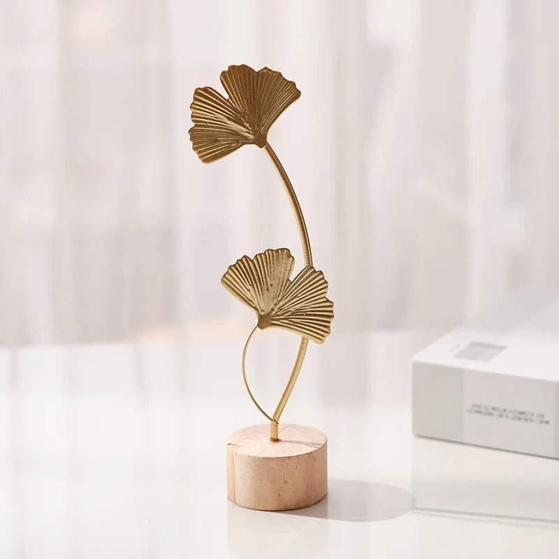 1pc Golden Ginkgo Leaf Feather Metal Figurine - A Handcrafted Desktop Ornament for Photos, Statues, Sculptures, and Home Decor