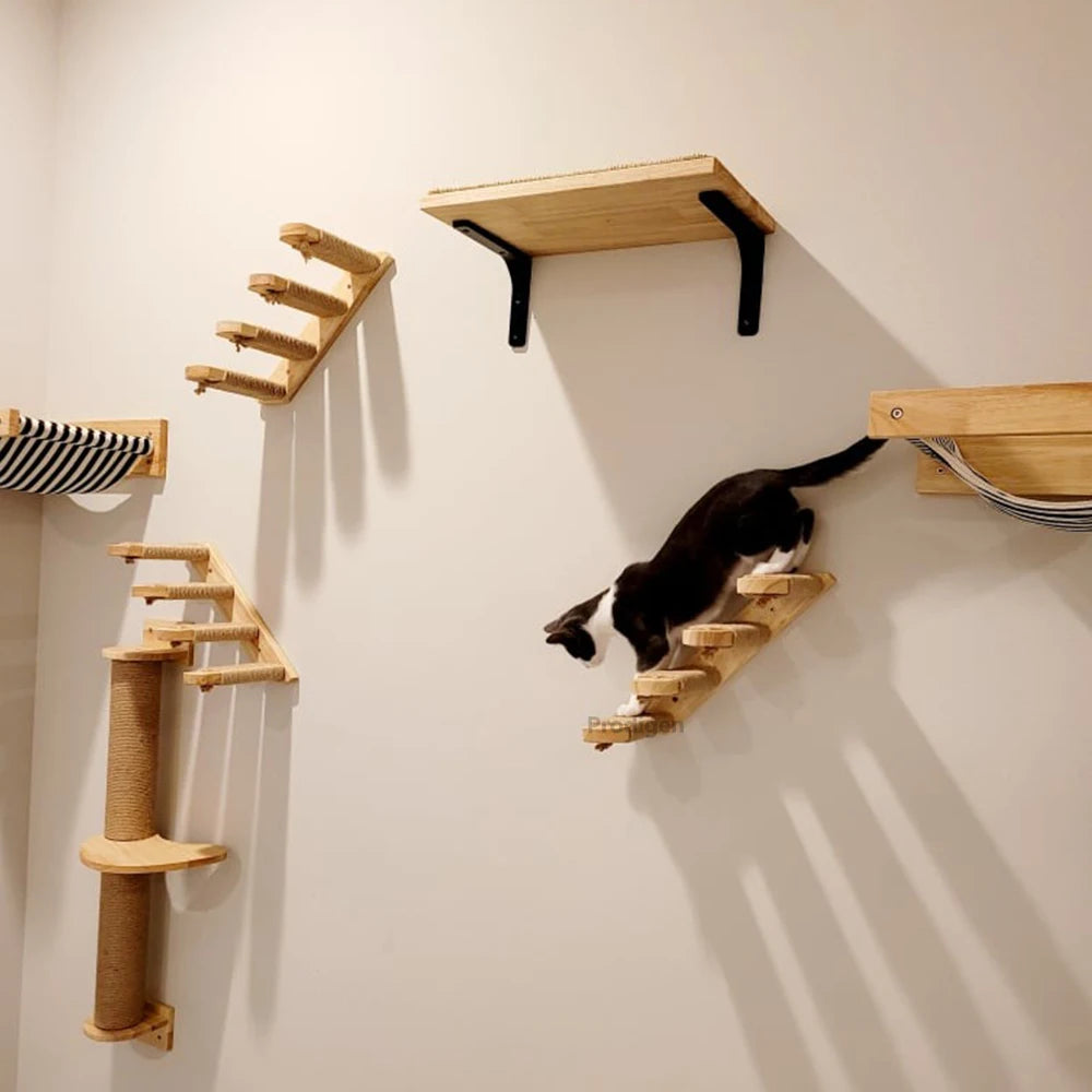 Stable Climbing Kitty Hammock Wall Mounted Wooden Furniture