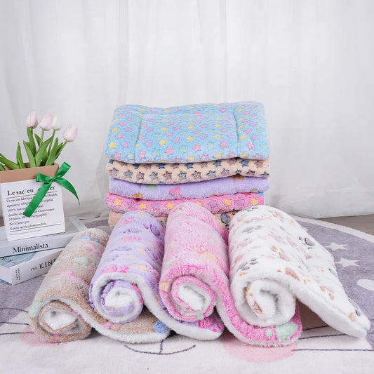 Washable Dogs Bed Flannel Thickened Blanket Cushion for Medium/Large Basket Small Mat Warm Sofa Kennel