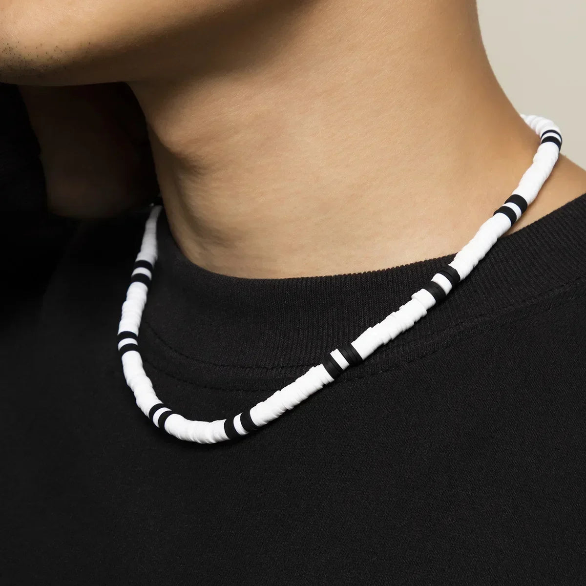 Trendy European Bohemian Necklace - Features White and Black Soft Polymer Beads