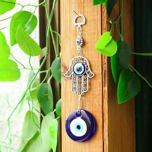 1 Pc Alloy Palm and Devil's Eye Charm Pendant for Car Home Wind Chime Hanging Outdoor Gardening Decoration Crafts