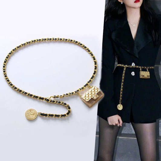 Fashion Gold Chain Bag Belt - Punk Metal